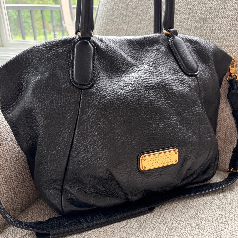 Marc Jacobs Q Fran Satchel Large Classic Black Pebbled Leather Workwear Bag Gold - Picture 2 of 9